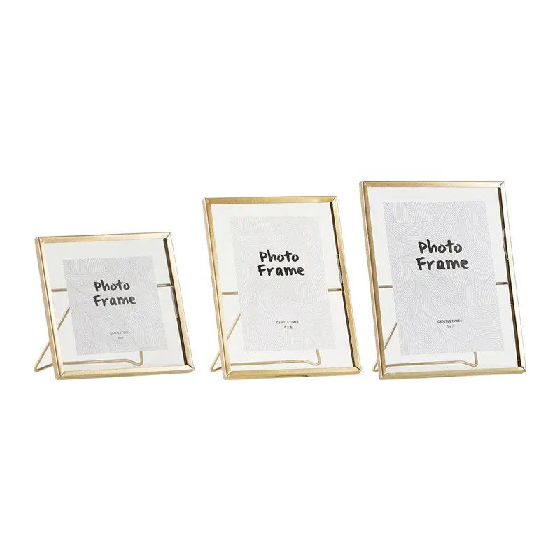 Gold Metal Voering Fotolijsten Moderne Beknopte 4in 6in 7in Foto 'S Gebruik Glas Frames Metal Art Foto Fotolijsten