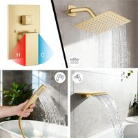 Système de douche en or brossé avec bec de baignoire, kit de robinetterie de douche pour baignoire avec buse carrée et douchette à main