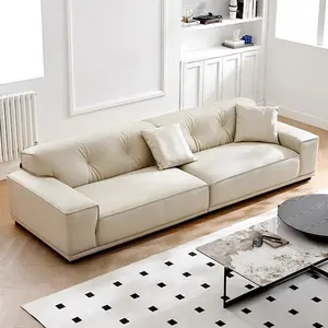 Italian Minimalist Tofu Block Sofa Simple Net Red Cream Style Top Layer Leather Living Room Sofas