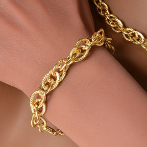 Ensemble collier et bracelet chaîne cubaine plaqué or 14 carats, tendance, luxe, classique, unisexe, mariage, fiançailles, fête, vente en gros - Product Image 4