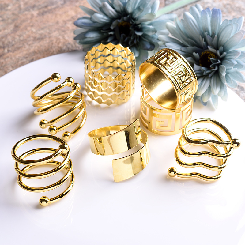 Accessori in oro portatovaglioli anelli fiore metallo acciaio inossidabile matrimonio elegante grandi tubi di canna da zucchero anelli per tovaglie