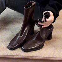 Nouvelle Collection Automne/Hiver 2026 – Bottines Femme à Talon Haut Carré, Talon Épais, Style Coréen Rétro, Coupe Courte