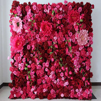 Panneau floral géant en tissu de soie artificielle, décoration enroulable, toile de fond rose vif, mur de fleurs pour décoration de mariage