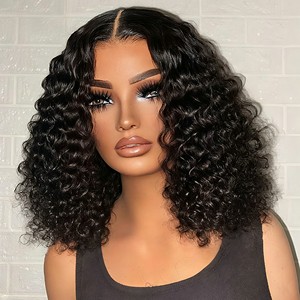 13x6 Transparent Lace Front <b>Bob</b> <b>Wig</b> 100% Remy Human Hair Short Deep Wave Natural Black 180% Density Brazilian <b>Wigs</b> for Women - Product Image 4
