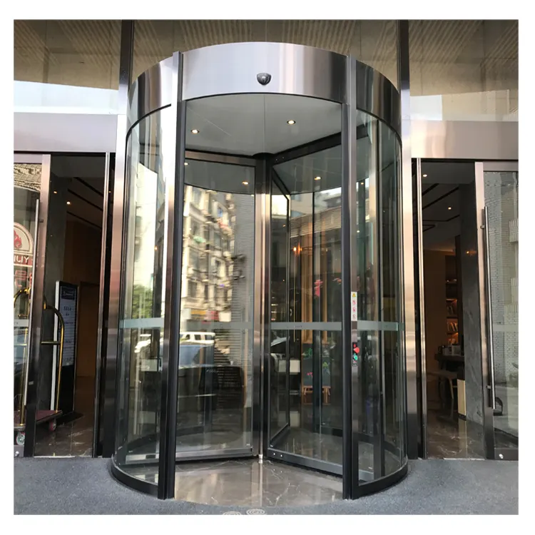 security 3-wing automatic glass revolving doors for commercial building
