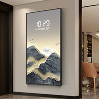 Jam Dinding Digital LED Modern Seni Ruang Tamu, Gambar Porselen Kristal Lanskap, Dekorasi Rumah, Lukisan Jam Dinding Seni