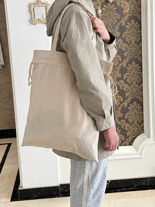 Washable Linen Lady Drawstring <b>Tote</b> <b>Bags</b> Durable Drawstring Handbag Printed Logo Beach <b>Bags</b> For Women - Product Image 3