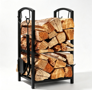 Ensemble de 4 supports à bois de chauffage et outils de cheminée en acier galvanisé Sunshine Garden, écologique, pour rangement intérieur, 30x40x75cm - Product Image 1