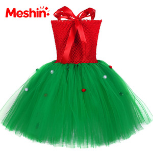 New Update Wholesale Child Fancy Party <b>Santa</b> Claus Kids Tulle Dresses Christmas Tree Green Tutu Dress for Girls - Product Image 5
