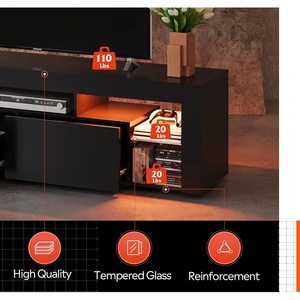 Meuble TV pour téléviseurs jusqu'à 70 <span class=keywords><strong>pouces</strong></span>, centre de divertissement moderne avec éclairage LED et 2 grands tiroirs de rangement, pour salon - Product Image 2