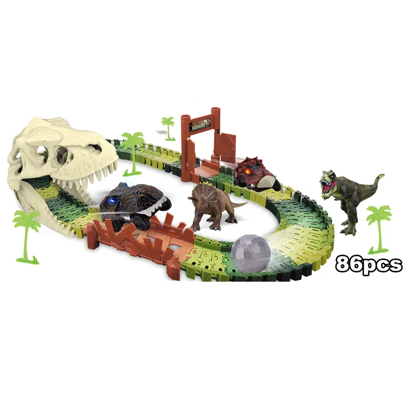 Latest boys slot dinosaur toys race track toy car train roller coaster remote control