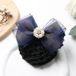 2024 moda mujer Bowknot Snood Net Hair Clip Bun Cover Hairnet con decoración de lazo de encaje - Product Image 1