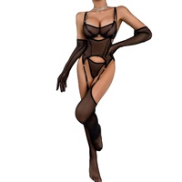 Set Lingerie Wanita Seksi Sensual 5PC Bahan Mesh Transparan Pakaian Dalam Etis Wanita Pakaian Klub untuk Penari Wanita Call of Night