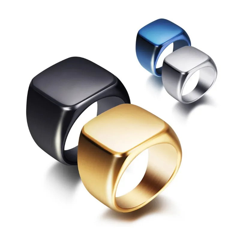 2020 Wholesale Custom Logo Signet Male Blank Metal Ring Design Titanium 316L Stainless Steel Plated Black Gold Men Finger