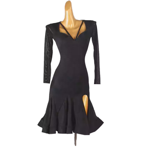 Nuovo Abito da <span class=keywords><strong>Ballo</strong></span> Latino Professionale per Esami e Competizioni, con Spacco e Orlo, per Rumba e Cha-Cha, Nuovo Arrivo, Manica Lunga - Product Image 1