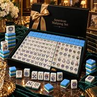 Ensemble de mahjong américain de luxe bleu et blanc, 166 tuiles, acrylique 4 couches, pour cadeau de fête
