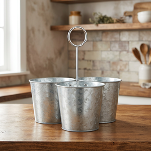 Porte-ustensiles de cuisine pliable en métal galvanisé, écologique, à 3 compartiments - Product Image 3