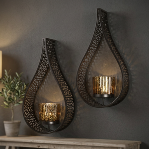 Aesthetic Water Drop Wall Mounted Candle Holder Hollow Luxury Metal Tea <b>Light</b> <b>Sconce</b> Decorative Projection Lamp Custom Decor - Product Image 2