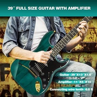 Kit Guitare Électrique Taille Standard Vert Ondulé ST Débutant Intermédiaire avec Amplificateur 25 Watts Populaire 39 Pouces