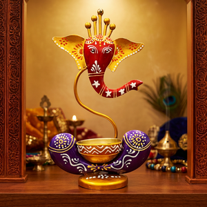 Porte-bougie en métal peint à la main, support décoratif pour bougie chauffe-plat, lampe de table violet-or pour la décoration de la maison et de mariage - Product Image 5