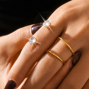 Anillo Doble de Dos Dedos de Acero Inoxidable 316L con Circonita, Chapado en Oro PVD de 14k 18k, Resistente al Agua y al Deslustre, para Mujer - Product Image 2