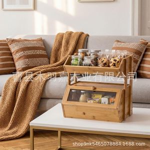 Wooden Bread Box Double Layer Storage Rack 16inch <b>Kitchen</b> Desktop Organizer For Food And Sundries - Product Image 4