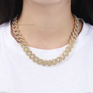 New Hip-hop <b>Cuban</b> <b>Chain</b> 13mm Diamond-encrusted Men's Necklace Bracelet Street Versatile Jewelry Tanjing Fashion Lijing Necklace - Product Image 2