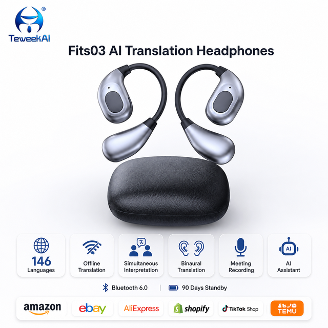 Wholesale AI Translator Earbuds 146 Languages Real Time Offline Translation Ear Hook Headphones For Travel Business