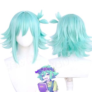 Accessoires de coiffure pour Halloween, perruques courtes vertes et jaunes Omori Something Sunny Basil Aubrey Mari - Product Image 2
