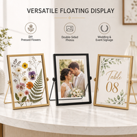 Cadre photo en verre flottant rotatif à 360° en métal sur mesure, double face, en laiton, pour fleurs pressées et herbarium