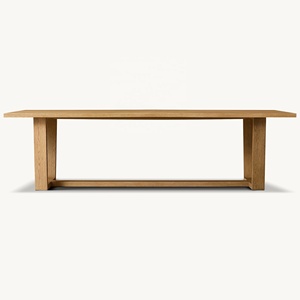 Tavolo da Pranzo RH Moderno in Rovere Americano con Base a Cavalletto Angolata, Grande Tavolo da Cena, Lussuoso Tavolo da Refettorio in Legno Massello - Product Image 1