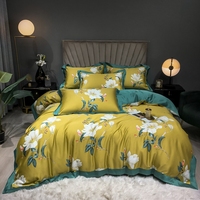 Parures de lit d'été Super King Size, vente chaude d'usine, housse de couette en fibre de lyocell jaune, motif végétal, draps durables