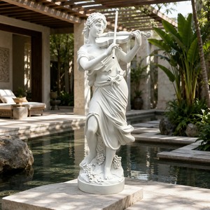 Sculpture personnalisée <span class=keywords><strong>de</strong></span> musicienne violoniste en marbre – Sculpture néoclassique sur mesure <span class=keywords><strong>de</strong></span> femme musiciste avec base en vigne Bacchique pour intérieurs <span class=keywords><strong>de</strong></span> luxe - Product Image 1