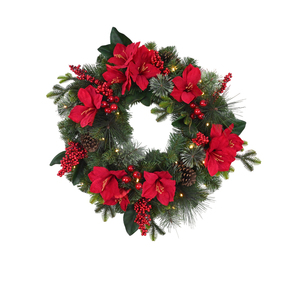 Guirnalda Navideña Artificial Personalizada de 30 Pulgadas a Bajo Precio, Guirnalda de PVC con Flores y Piñas - Product Image 1