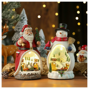 Scultura Rotante in Cristallo con Luci LED <span class=keywords><strong>e</strong></span> Carillon Multifunzione a Forma di Vecchietto - Ornamento Natalizio Artistico Dipinto a Mano - Product Image 4