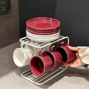 Juego de Taza y Platillo de Café con Patrón de Encaje Repujado, Estilo Francés Elegante, con Portavasos, Taza de Cerámica Retro para el Té de la Tarde en Casa - Product Image 3