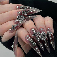 Lot de 12 breloques pour ongles Halloween Gothique Punk, en métal argenté, motifs Crâne, Croix, Ange, Diable, Corne, décorations pour nail art, breloques pour manucure sombre