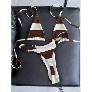 Maillot de bain <span class=keywords><strong>bikini</strong></span> string rayé pour femme, bas brésilien, haut de <span class=keywords><strong>bikini</strong></span> triangle, maillot de bain, vente chaude, maillots de bain russes, personnalisé OEM - Product Image 3