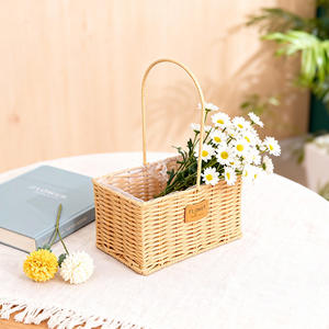 Panier à fleurs rectangulaire en osier blanc cassé, panier de rangement pour la décoration intérieure, arrangement de bouquets, type sur pied - Product Image 4