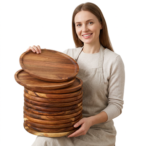 Platos de Madera Desechables Redondos Modernos de Alta Calidad Personalizados para Bodas, Bandejas Decorativas - Product Image 2