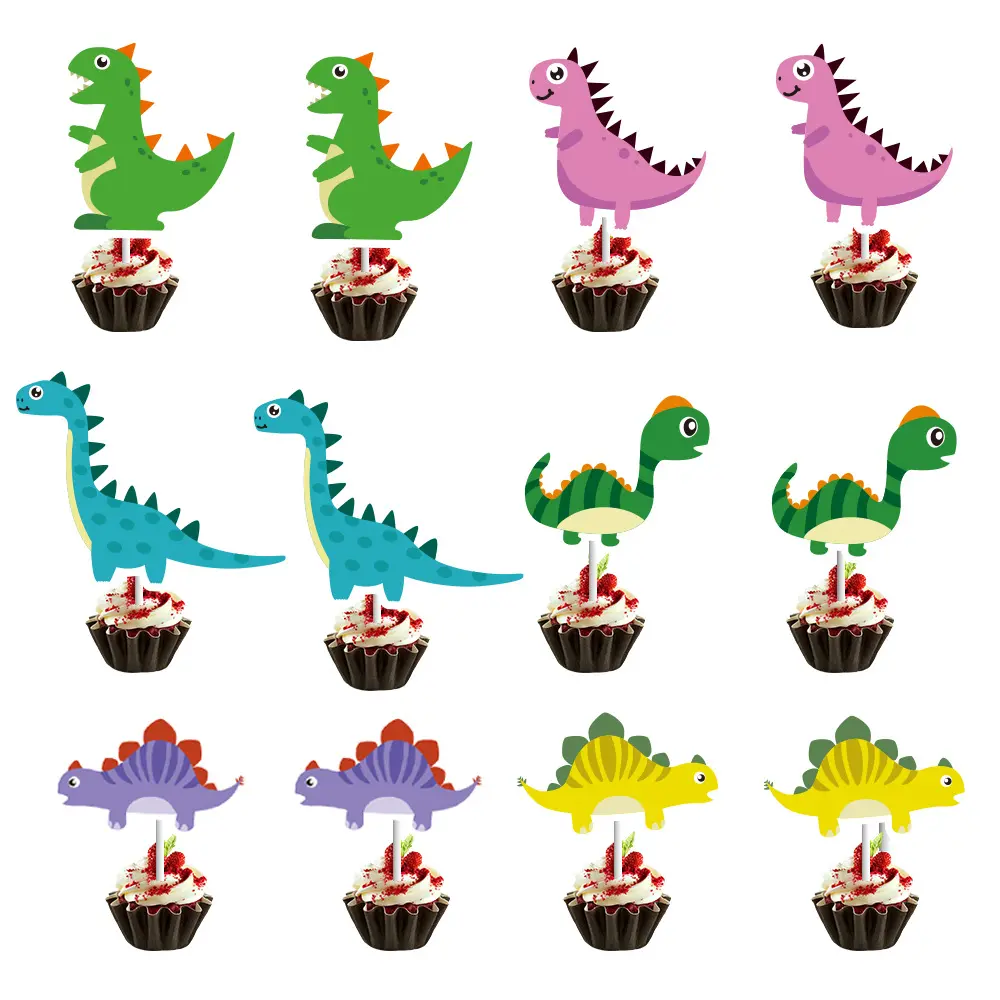 Alta qualidade cartoon dinossauro cozimento bolo decoração bolo bandeiras cartão para crianças aniversário bebê chuveiro festa decoração suprimentos