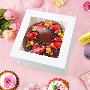 Offre Spéciale Boîte à Gâteau de Qualité Alimentaire 12*12*8 Pouces, Base et Couvercle, Emballage Avec Fenêtre, Boîtes de Boulangerie Blanches pour Gâteaux - Product Image 5