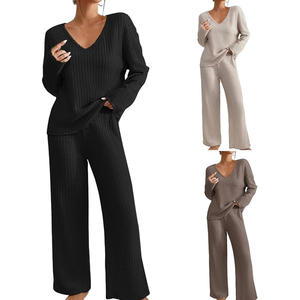 Conjunto de Dos Piezas para Mujer con Estampado de Rayas, Atuendo Casual de Otoño, Top de Manga Larga a Rayas, Pantalones Anchos Holgados, Ropa de Vacaciones - Product Image 6