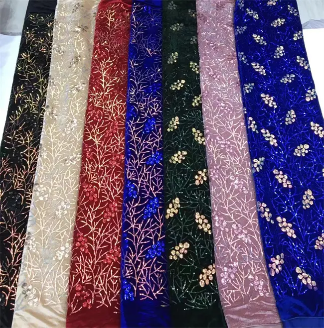 Tissu africain à paillettes en velours pour robes de mariée, dernière collection 2022