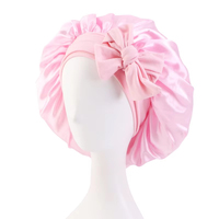 Grand bonnet en satin avec nœud, protection capillaire, bonnet de nuit réglable avec longues sangles, logo personnalisé - Accessoire de voyage tendance pour femmes adultes