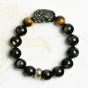 Fortune Feng Shui Or Obsidienne <span class=keywords><strong>Pixiu</strong></span> Perles Bracelet En Acier Inoxydable Chanceux Amulette Religieux À La Mode Perlé Bracelet Bijoux - Product Image 1