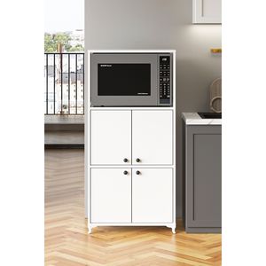 Armoire de cuisine scandinave blanche Nergis à 4 portes et 5 étagères avec unité de rangement pour micro-ondes - Product Image 6