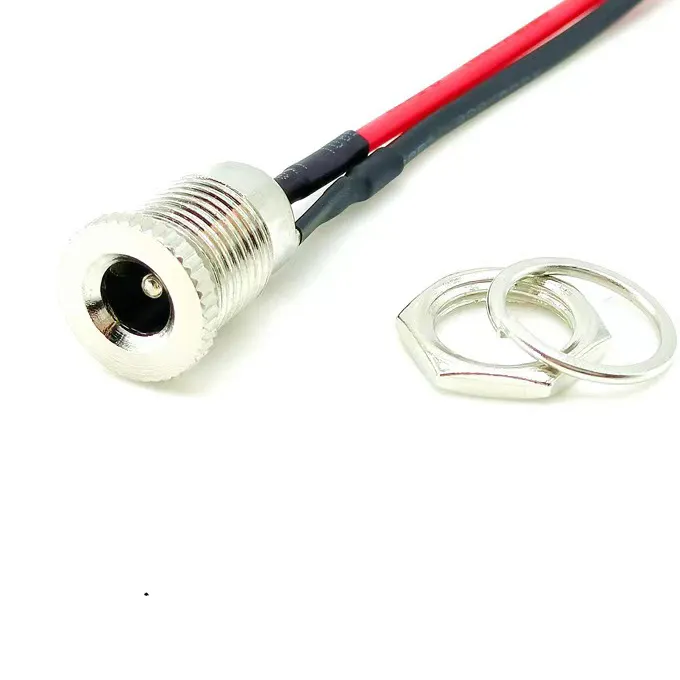 10Cm 18awg 5a Panel Mount Dc 099 Female Socket 5.5X2.1Mm 2.5Mm Metalen Schroefdraad Connector Om Ingeblikte Draden Eindkabel Te Openen