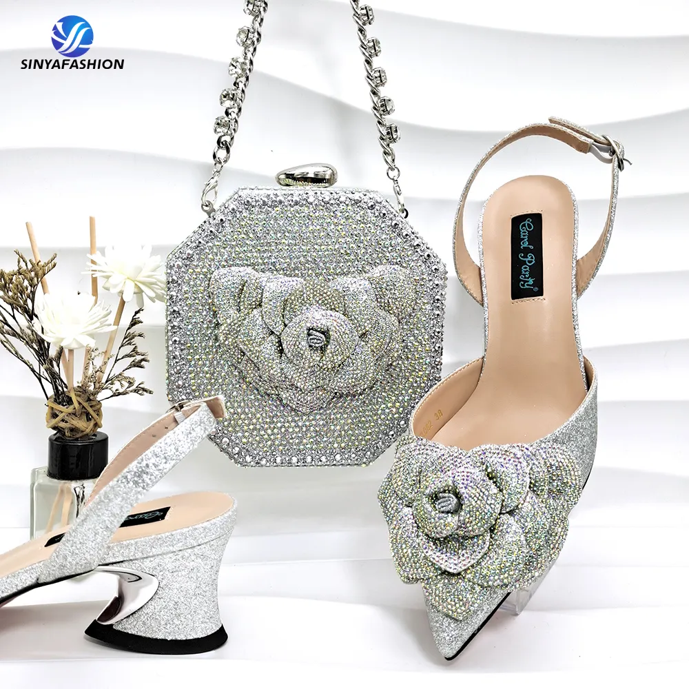 Sinya New Women party shoes bag set High Quality italian ladies shoes With bag set Party design African shoes to match bag