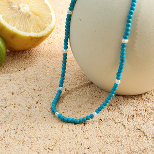 Turquoise Pearl <b>Beaded</b> <b>Necklace</b> Unisex Everyday Wear 18K Gold Stainless Steel Ball Shape JDN0306066 - Product Image 4